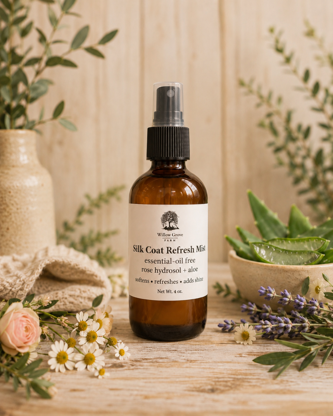 Silk Coat Refresh Mist™ | 
Rose + Aloe Conditioning Spray for Dogs